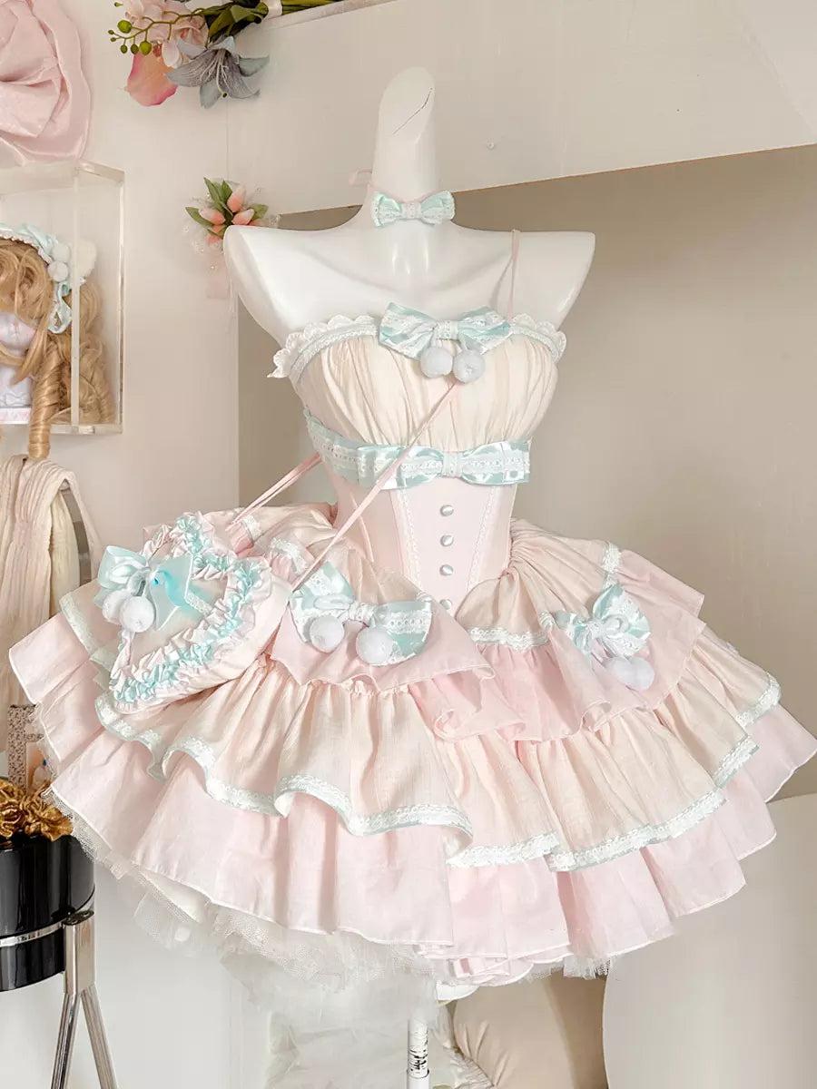Pink Two-Tone Detachable Sleeve Ballet Sweet Lolita Dress detail view 2