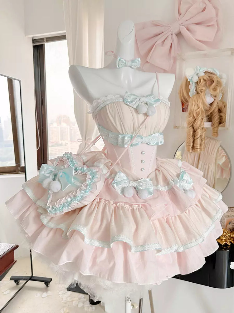 Pink Two-Tone Detachable Sleeve Ballet Sweet Lolita Dress detail view 3