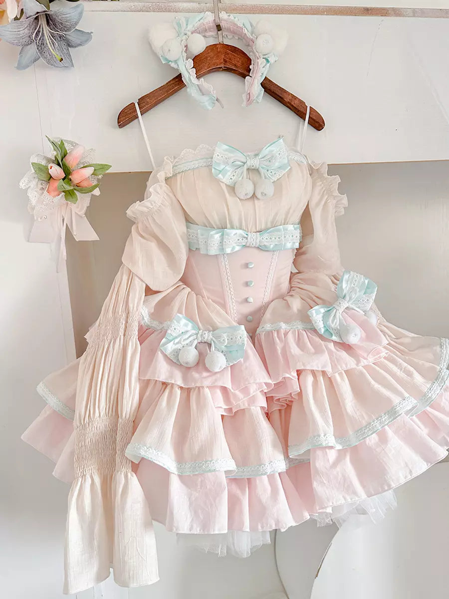 Pink Two-Tone Detachable Sleeve Ballet Sweet Lolita Dress detail view 4