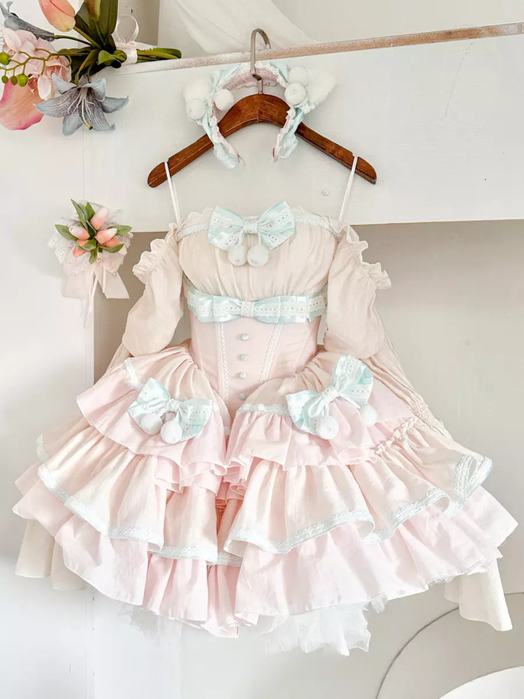 Pink Two-Tone Detachable Sleeve Ballet Sweet Lolita Dress detail view 5
