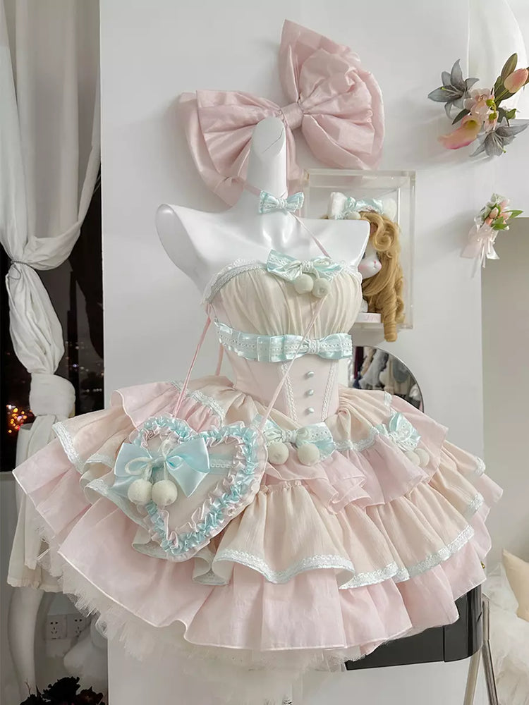 Pink Two-Tone Detachable Sleeve Ballet Sweet Lolita Dress detail view 6