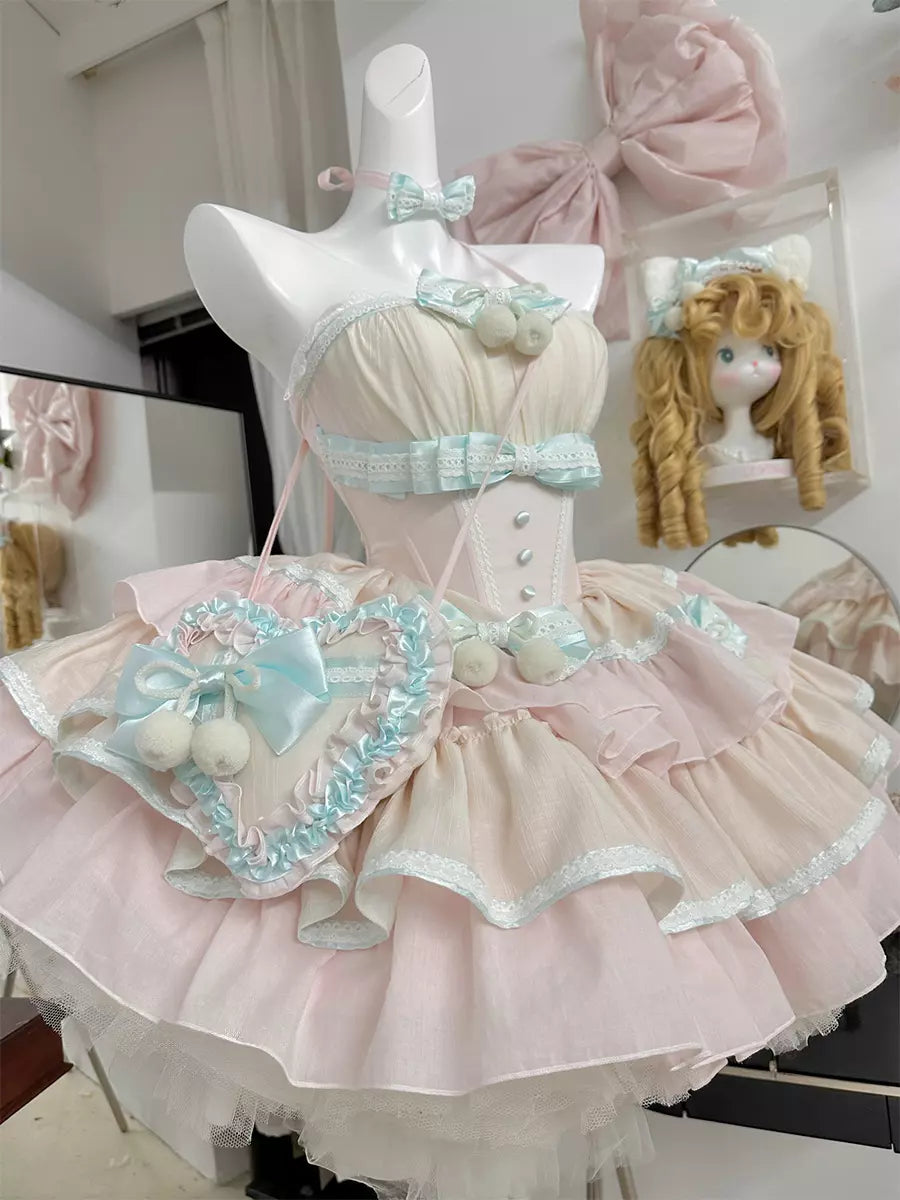 Pink Two-Tone Detachable Sleeve Ballet Sweet Lolita Dress detail view 7