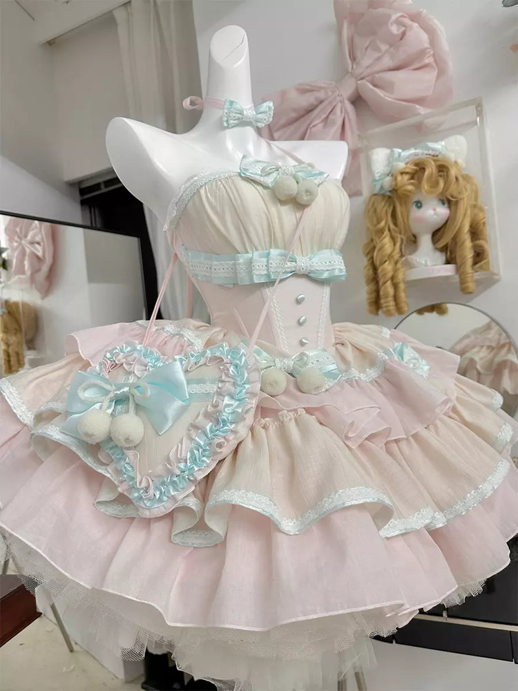 Pink Two-Tone Detachable Sleeve Ballet Sweet Lolita Dress detail view 7