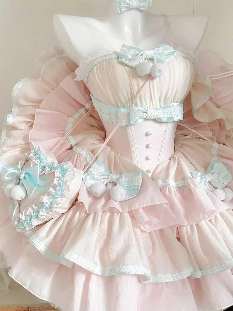 Pink Two-Tone Detachable Sleeve Ballet Sweet Lolita Dress detail view 8