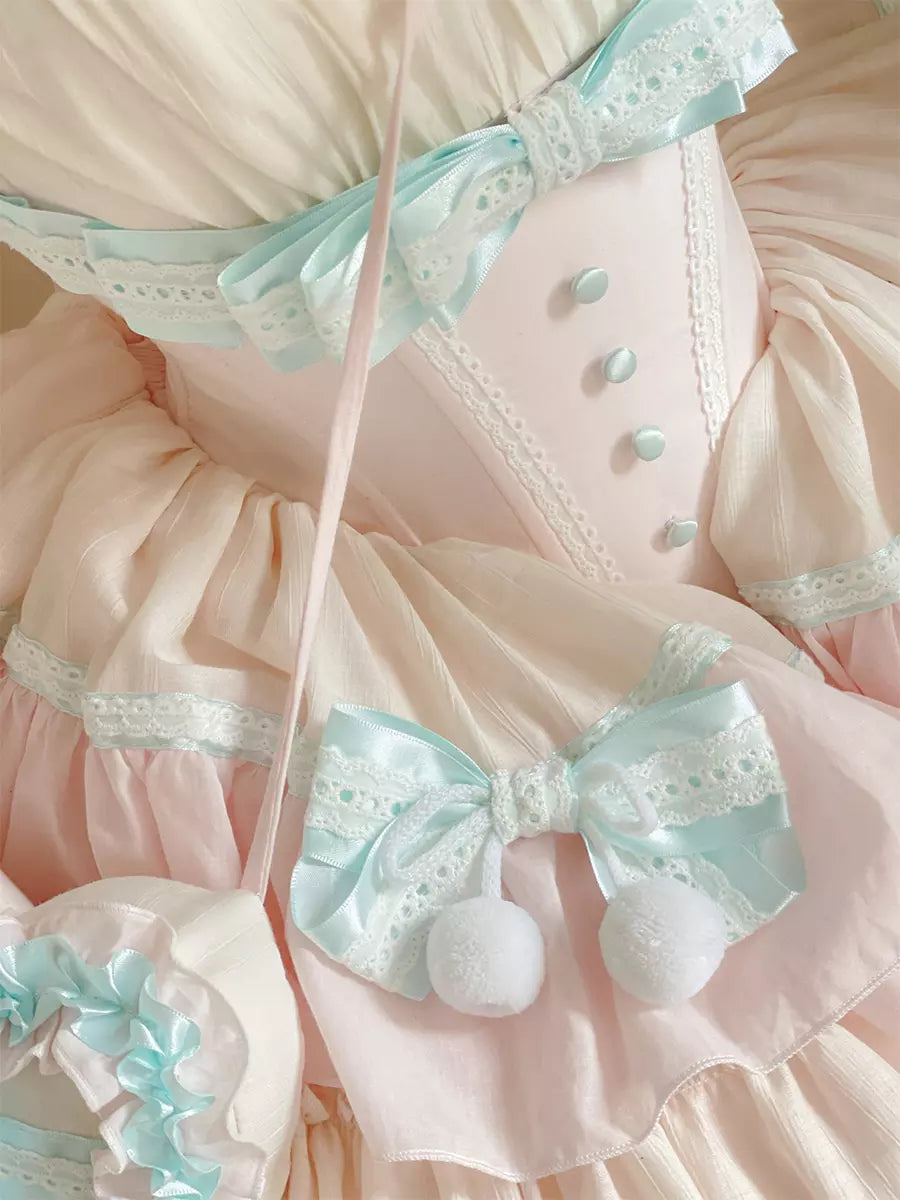 Pink Two-Tone Detachable Sleeve Ballet Sweet Lolita Dress detail view 9