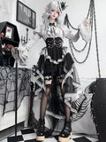 Black Ruffle Long-Sleeve Gothic Lolita Top Skirt & Pants Set front view