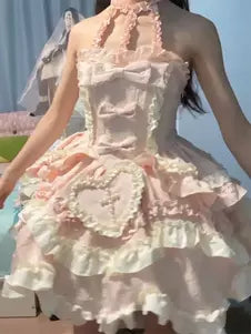 Halter Ruffle Lace-Up Sweet Ballet Lolita Dress – 2 Colors detail view 6