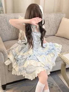 Halter Ruffle Lace-Up Sweet Ballet Lolita Dress – 2 Colors detail view 5