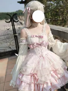 Detachable Sleeve Lace-Up Sweet Ballet Lolita JSK Set – 5 Colors 商品画像