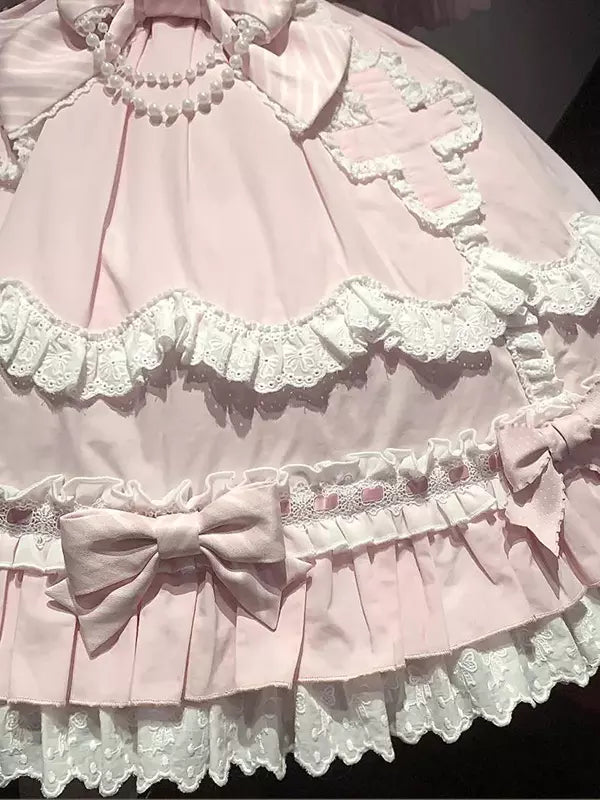 Pink Ruffle Bow Sweet Lolita JSK Dress & Detachable Cape Set detail view 9