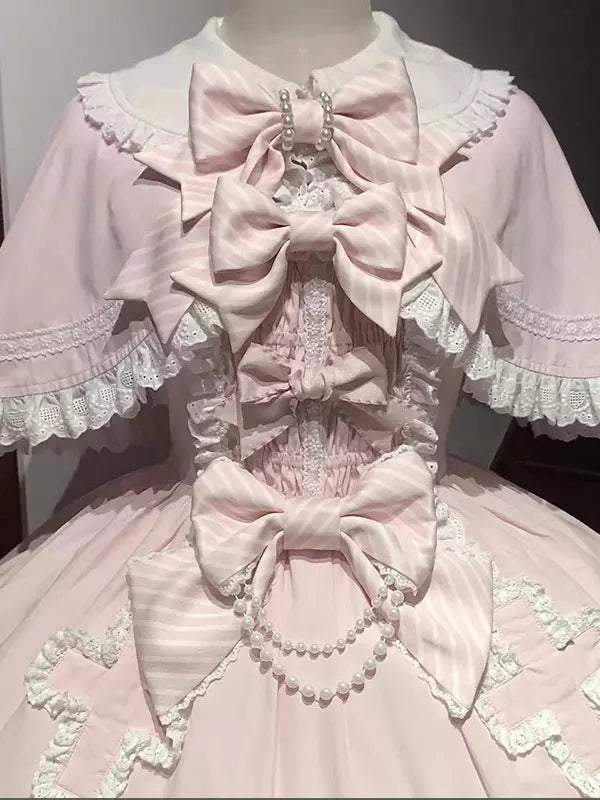 Pink Ruffle Bow Sweet Lolita JSK Dress & Detachable Cape Set detail view 8