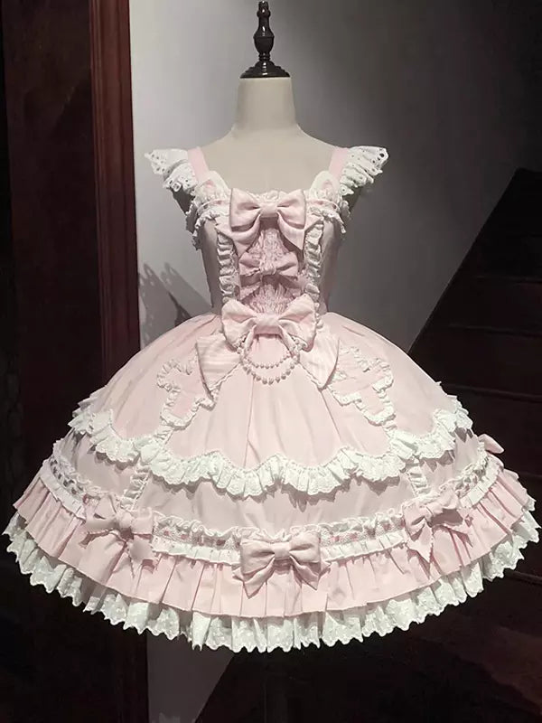 Pink Ruffle Bow Sweet Lolita JSK Dress & Detachable Cape Set detail view 2