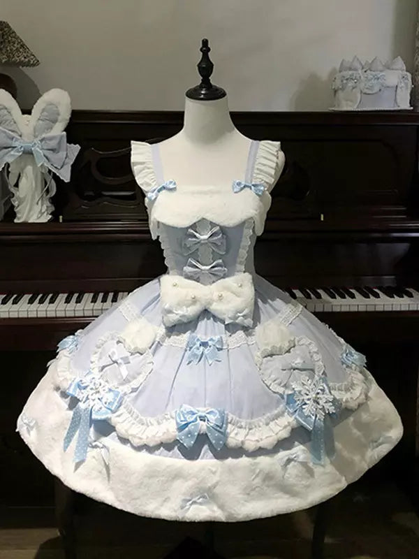 Blue & Pink Bow Hooded Cape Sweet Lolita Dress Set detail view 2