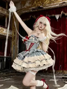 Blue Bow Ruffle Ballet Lolita Top Skirt & Overcoat Set detail view 3