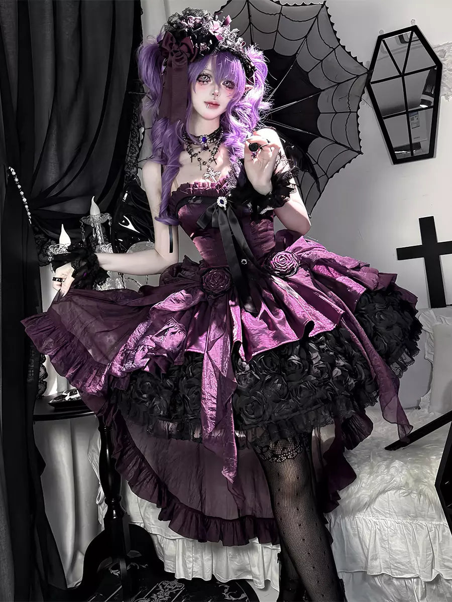 Strapless Sweetheart Gothic Lolita High-Low Ruffle Dress - 2 Colors detail view 11