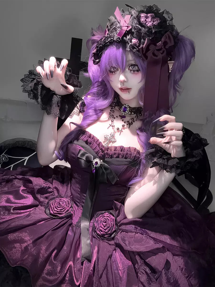 Strapless Sweetheart Gothic Lolita High-Low Ruffle Dress - 2 Colors detail view 12