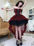 Strapless Sweetheart Gothic Lolita High-Low Ruffle Dress - 2 Colors front view