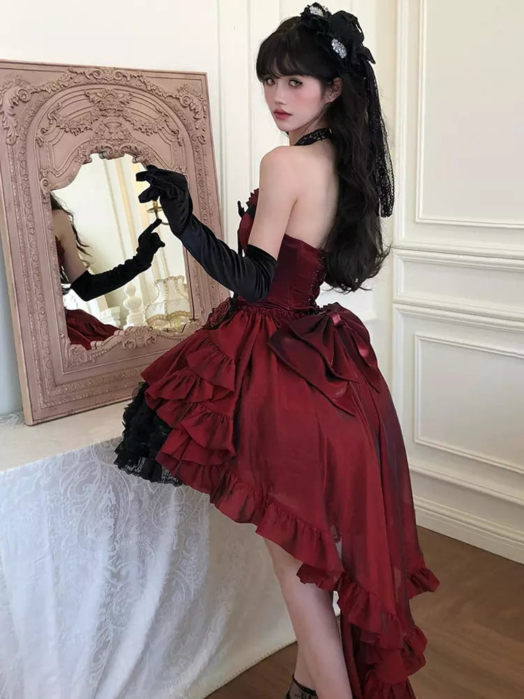 Strapless Sweetheart Gothic Lolita High-Low Ruffle Dress - 2 Colors detail view 9