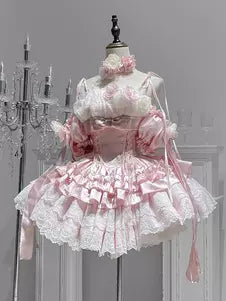Pink Lace Floral Ruffle Sleeveless Sweet Lolita Princess Ball Gown 商品画像