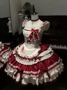 Red Strawberry Polka Dot Plaid Sleeveless Sweet Lolita Dress detail view 2