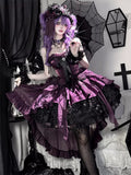 Purple 3D Rose Tiered Ruffle Strapless Gothic Lolita Ball Gown front view