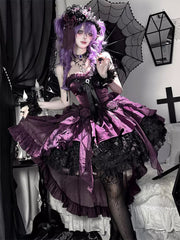 Purple 3D Rose Tiered Ruffle Strapless Gothic Lolita Ball Gown front view