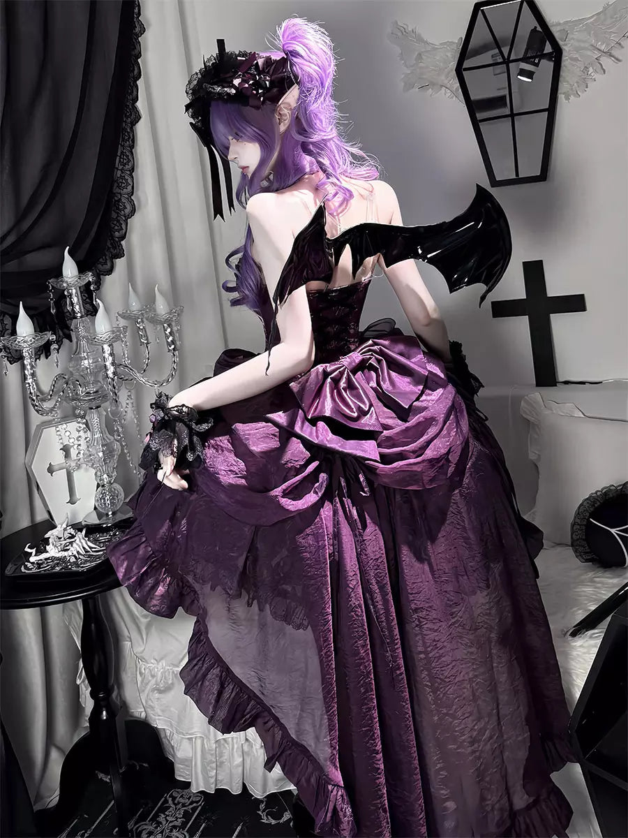 Purple 3D Rose Tiered Ruffle Strapless Gothic Lolita Ball Gown detail view 4