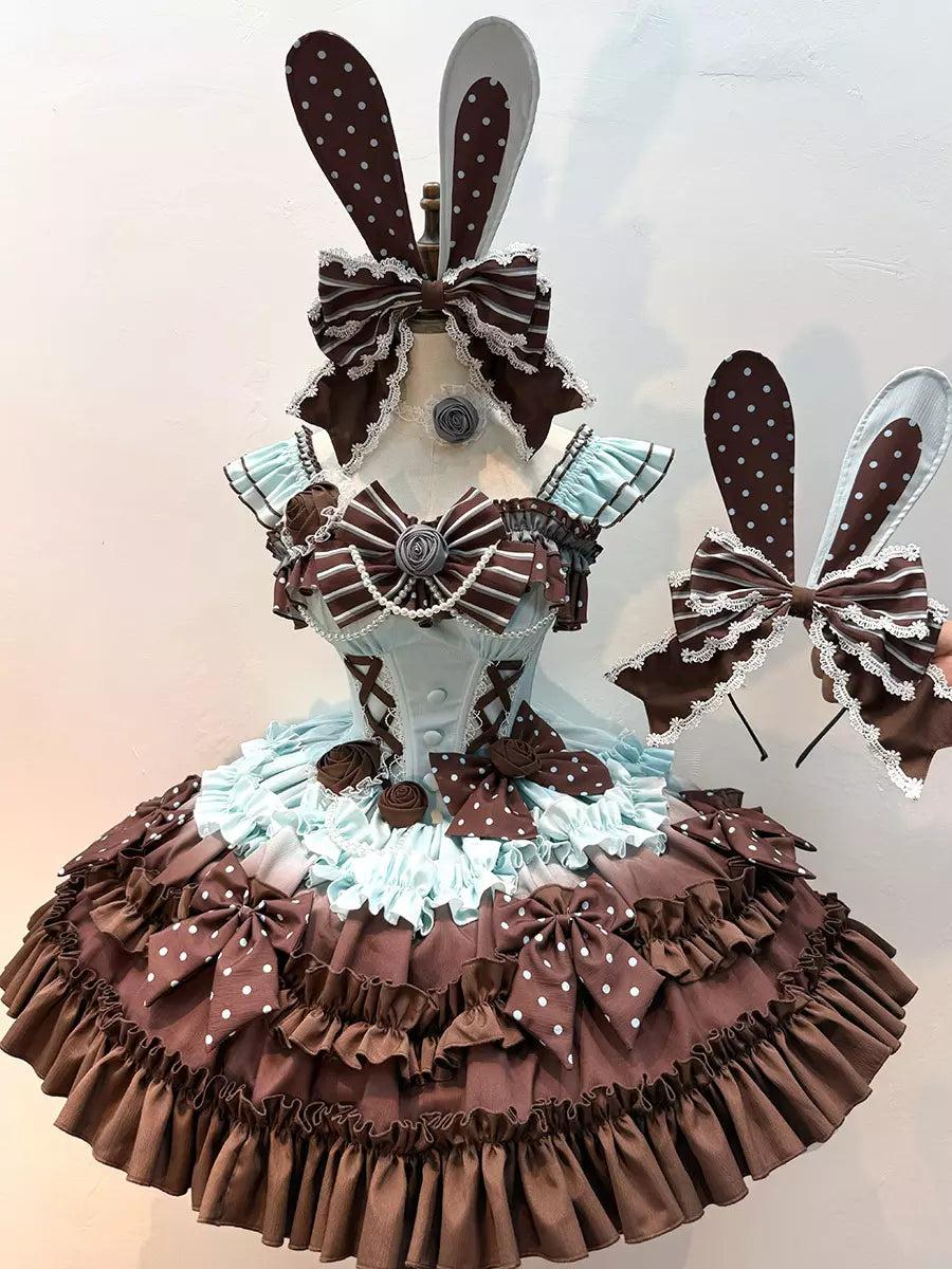 Polka Dot Ruffle Tiered Sweet Gothic Lolita JSK Full Set – 4 Colors detail view 8