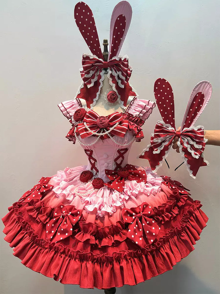 Polka Dot Ruffle Tiered Sweet Gothic Lolita JSK Full Set – 4 Colors detail view 6