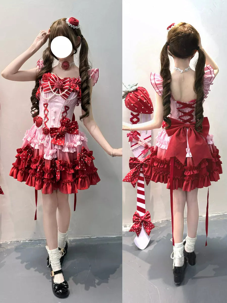 Polka Dot Ruffle Tiered Sweet Gothic Lolita JSK Full Set – 4 Colors detail view 7