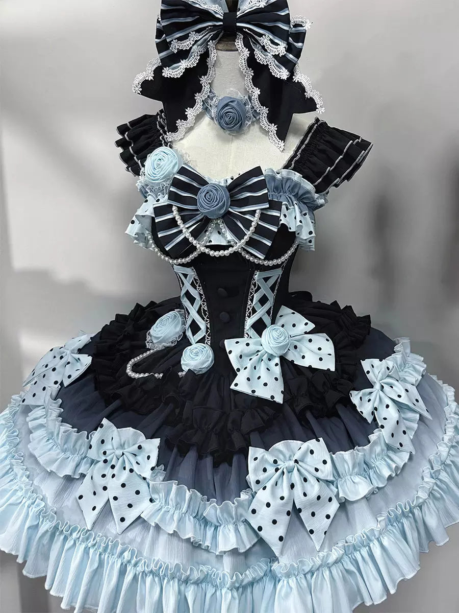 Polka Dot Ruffle Tiered Sweet Gothic Lolita JSK Full Set – 4 Colors front view