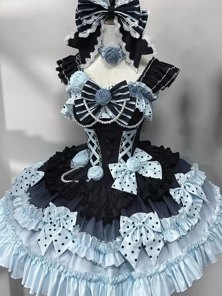 Polka Dot Ruffle Tiered Sweet Gothic Lolita JSK Full Set – 4 Colors front view