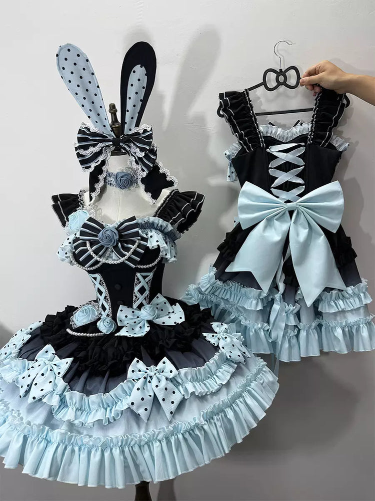 Polka Dot Ruffle Tiered Sweet Gothic Lolita JSK Full Set – 4 Colors detail view 2