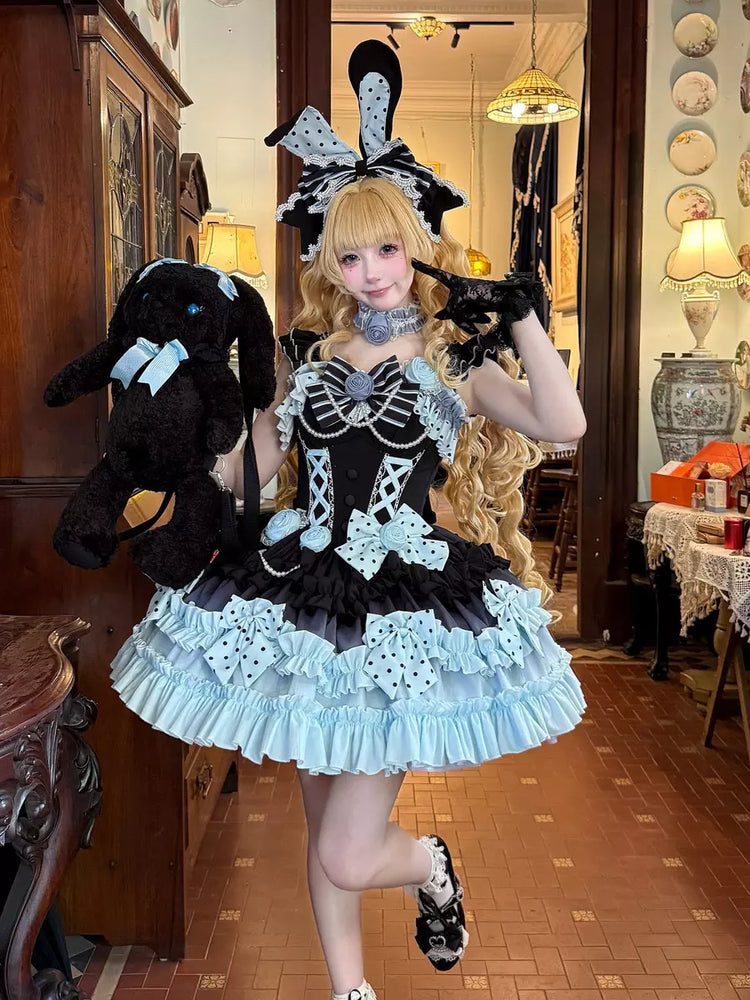 Polka Dot Ruffle Tiered Sweet Gothic Lolita JSK Full Set – 4 Colors detail view 3