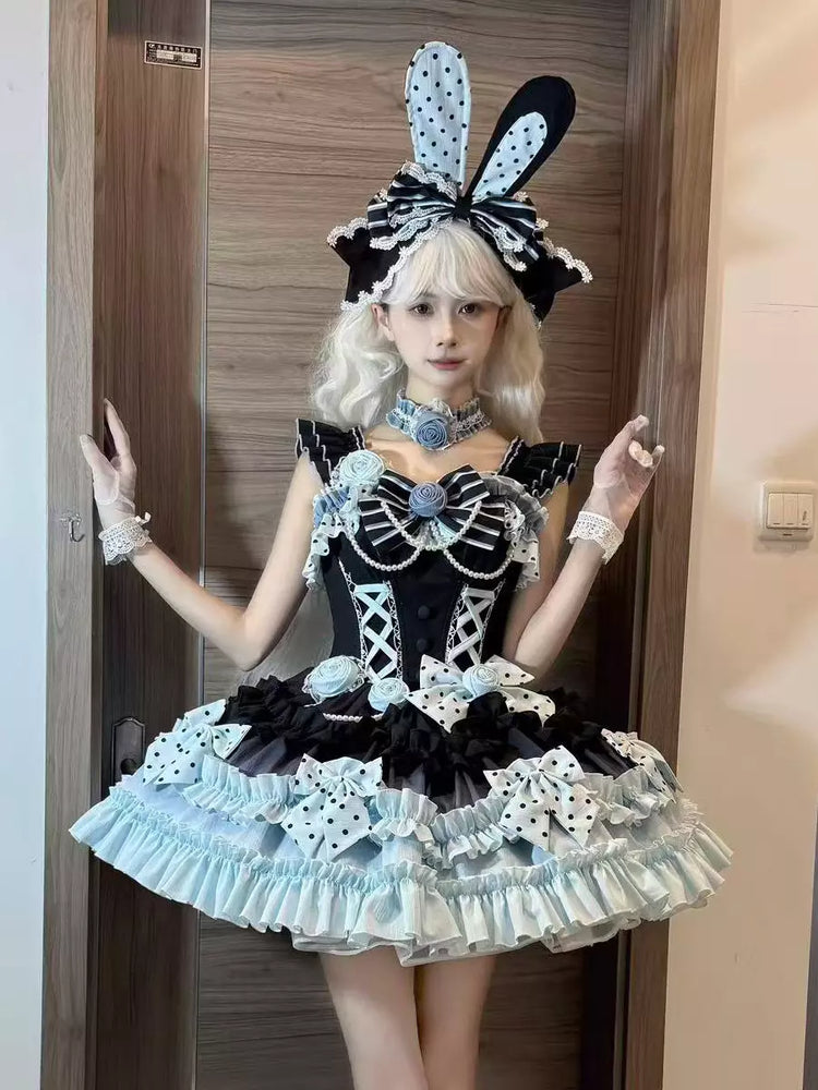 Polka Dot Ruffle Tiered Sweet Gothic Lolita JSK Full Set – 4 Colors detail view 4