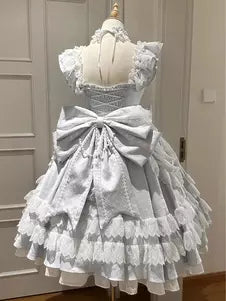 Blue Lace-Up Corset Big Bow Tiered Ruffle Sweet Lolita Dress detail view 2