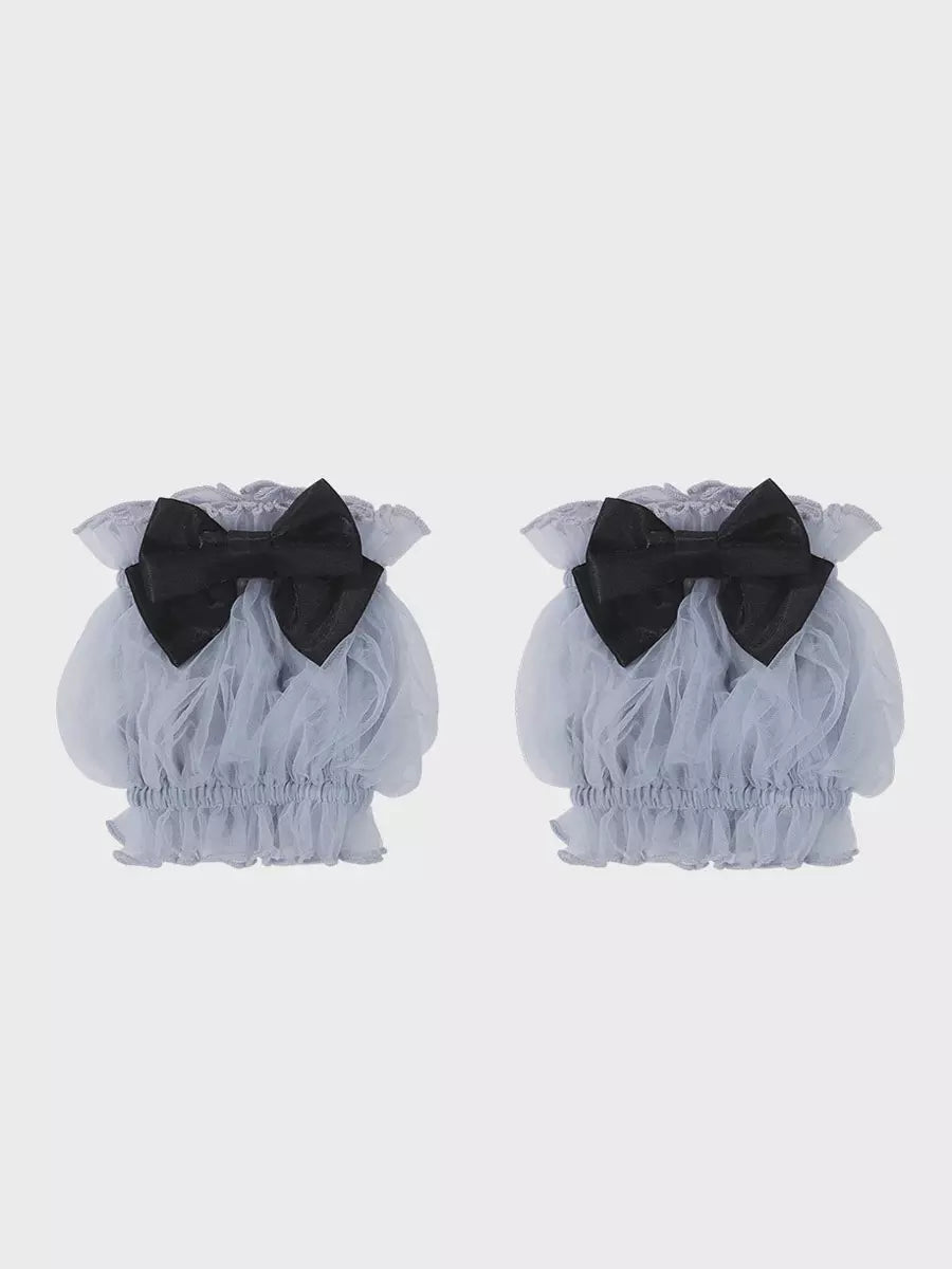 Blue Gothic Lolita Spaghetti Strap Layered Ruffle Bow Dress Set detail view 12