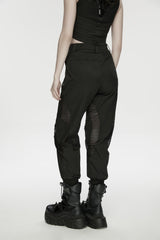 Black Women's Punk Handsome Buckle-up Studded Mesh Cargo Pants - Product - 9