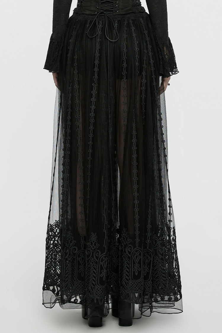 Black Floral Embroidery Mesh Women's Gothic Skirt - Product - 3