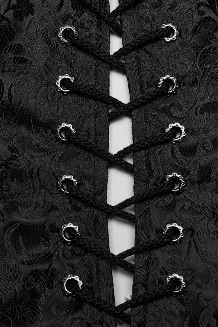 Black V Collar Jacquard Lace-Up Men's Gothic Vest - Product - 9