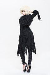 Black Ragged Horn Sleeves Womens Punk Long Coat - Product - 5