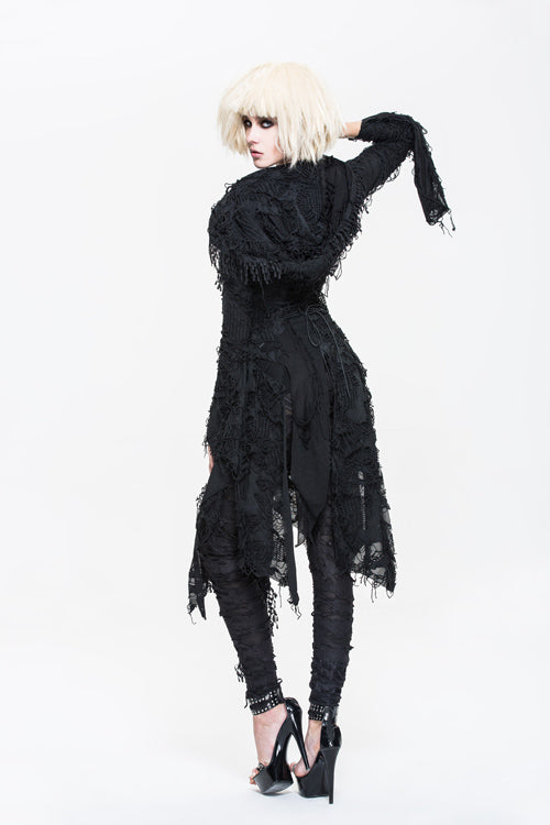 Black Ragged Horn Sleeves Womens Punk Long Coat - Product - 5