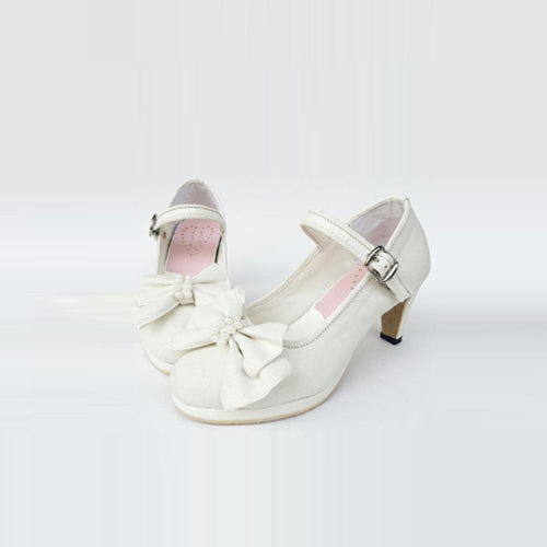 White Pearl Bowknot High Heel Classic Lolita Shoes - Product - 2