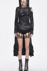 Black Ruffle Matching Belt Womens Gothic Skirt - Black - 1