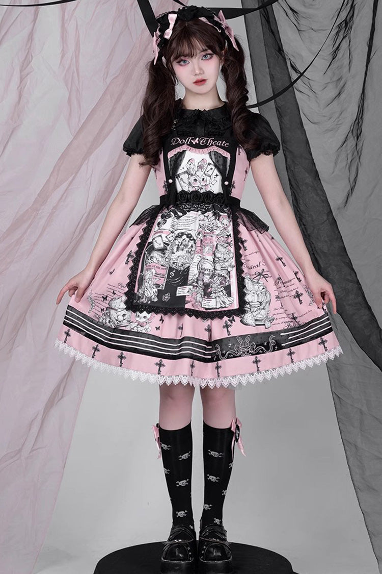 Pink Rabbit Doll Theater Print Sweet Lolita Jsk Dress - Product - 7
