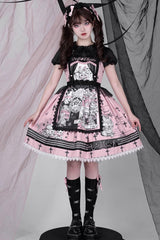 Pink Rabbit Doll Theater Print Sweet Lolita Jsk Dress - Product - 7