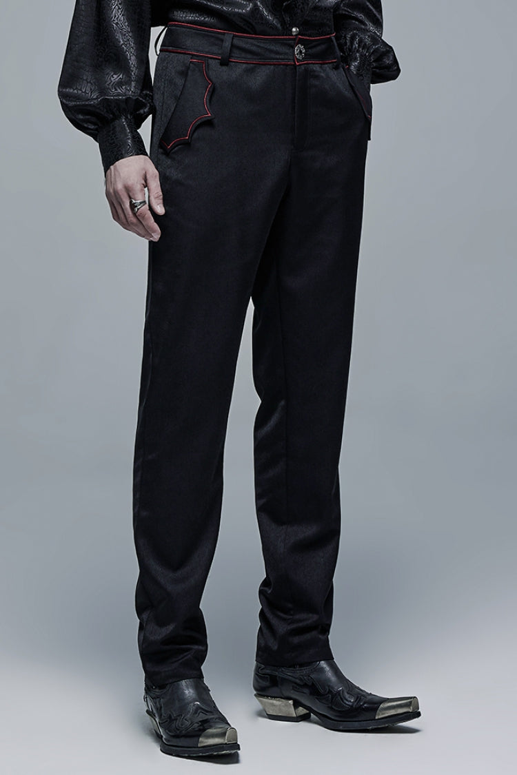 Bat Pocket Decoration Men's Gothic Pants 2 Colors - Black/Red - 8
