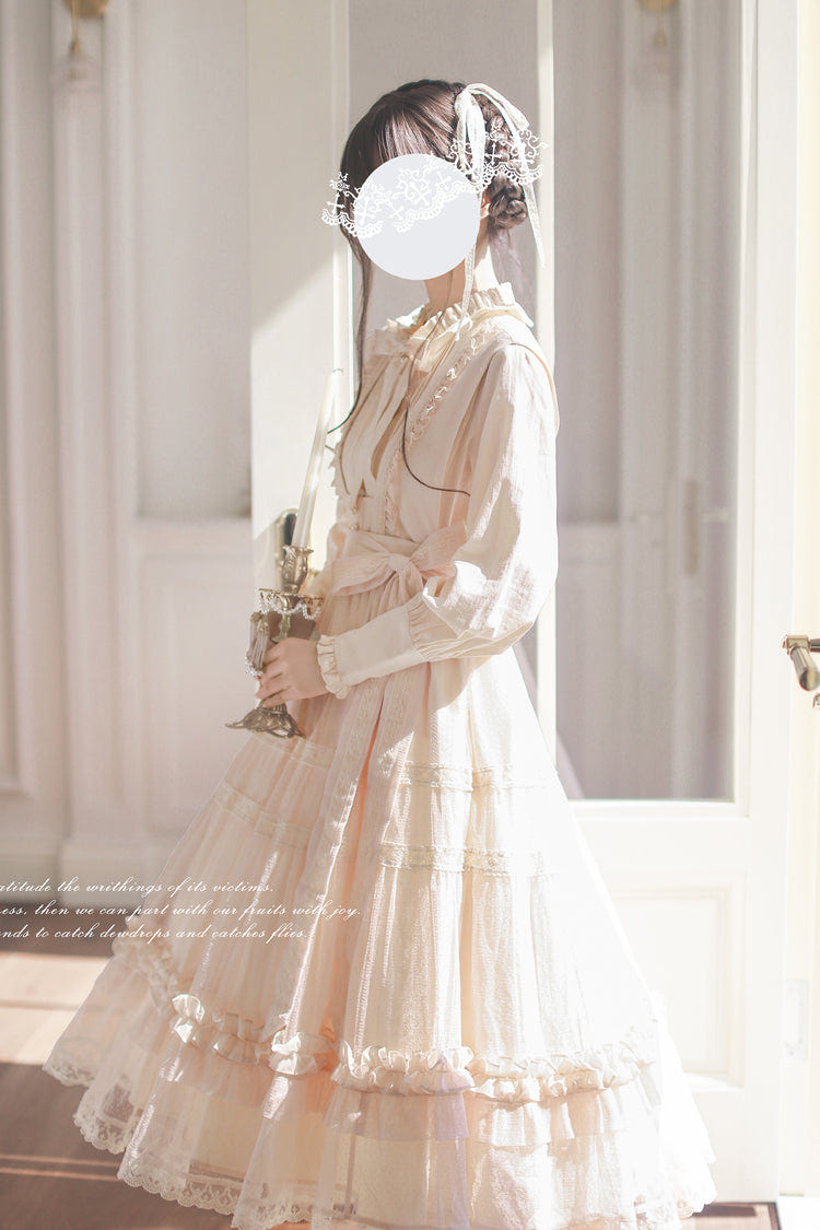 Ivory Sleeveless Ruffle Lace Sweet Japanese Elegant Lolita Jumper Dress - Product - 4