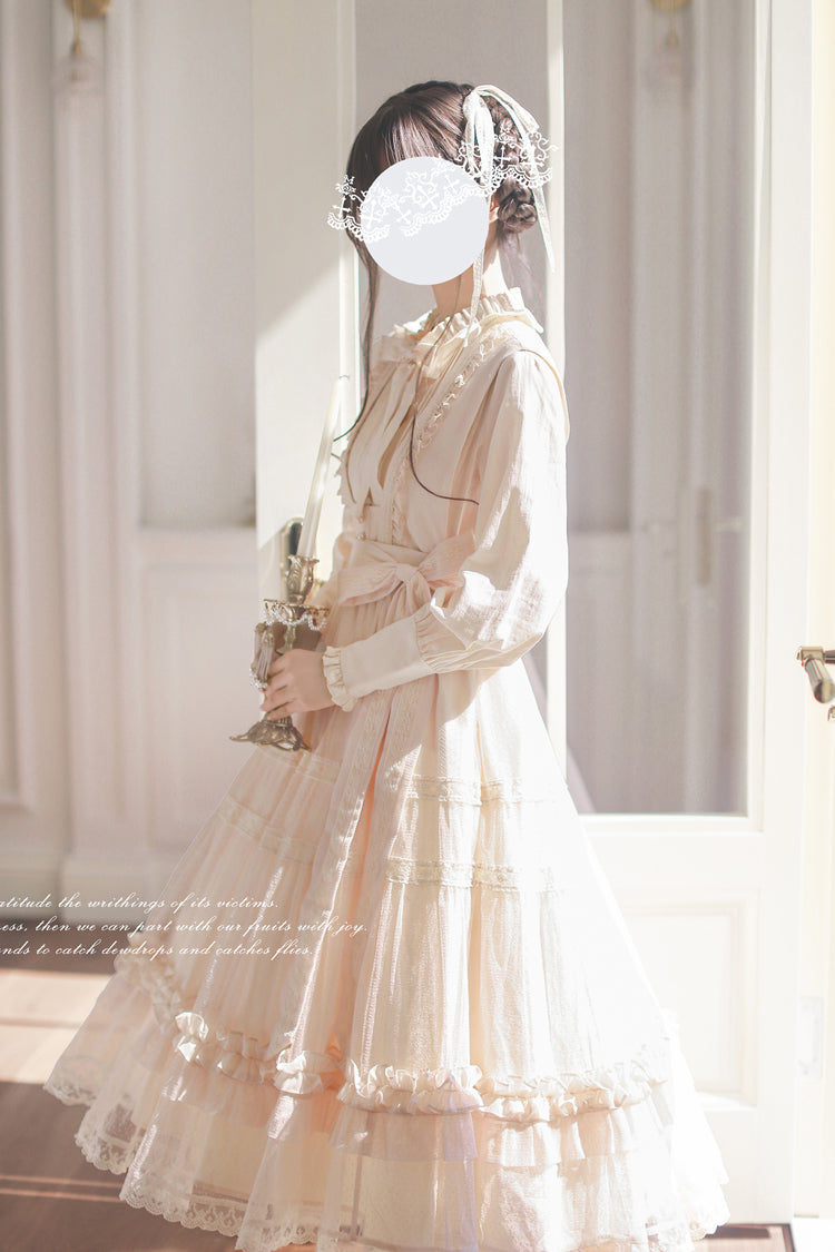 Ivory Sleeveless Ruffle Lace Sweet Japanese Elegant Lolita Jumper Dress - Product - 4