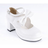 White PU Round Toe Ankle Straps Bow Decoration Platform Sweet Lolita Shoes - Product - 7